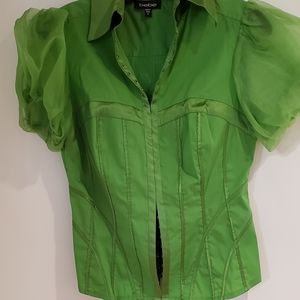 Bebe green silk, cotton and chiffon crop top